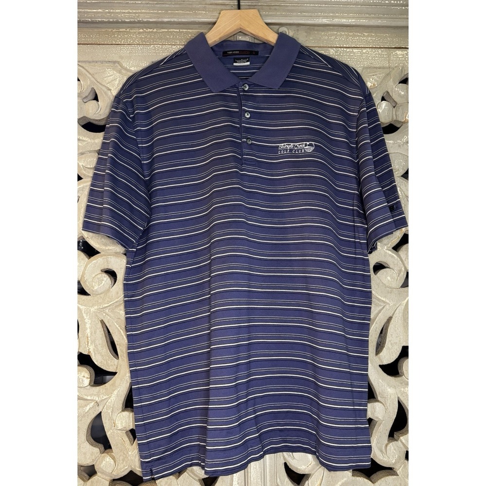 Nike Tiger Woods Collection Dri-FIT Polo Shirt Lg Blue Stripe Shingle Creek Golf
